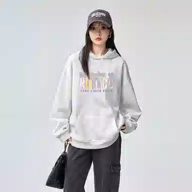 棉购 加绒加厚宽松高街时尚字母印花连帽设计卫衣 女款