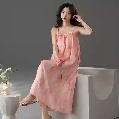 棉购 纯色简约带胸垫无袖睡裙 女款