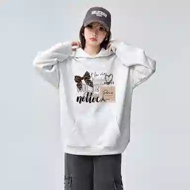 棉购 美式连帽加绒加厚外套学生舒适休闲百搭个性印花卫衣 女款