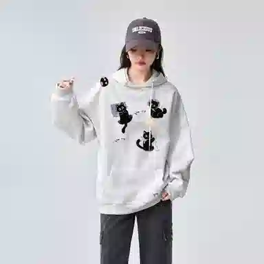 棉购 连帽刺绣外套印花女秋冬加厚学生美式帽衫情侣装重磅宽松上衣卫衣 男女同款