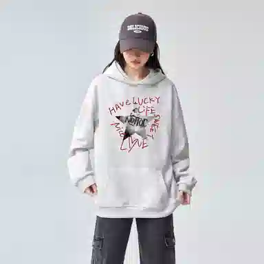 棉购 连帽趣味涂鸦加绒加厚潮学生美式外套卫衣 女款