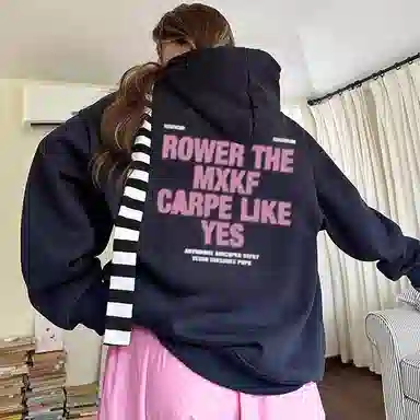 棉购 圆领美式长袖加绒加厚字母图案长袖卫衣 男女同款