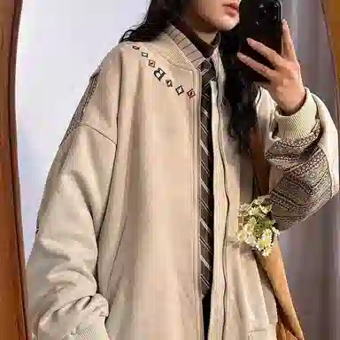 棉购  美式字母印花飞行外套拉链百搭舒适棒球服夹克  男女同款