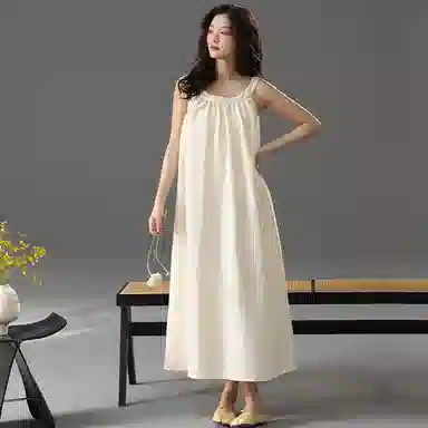 棉购 纯色简约带胸垫无袖睡裙 女款