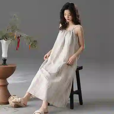 棉购 纯色简约带胸垫无袖睡裙 女款