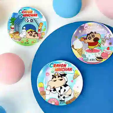 简动文创 蜡笔小新甜品系列 动漫周边双闪吧唧马口铁 徽章