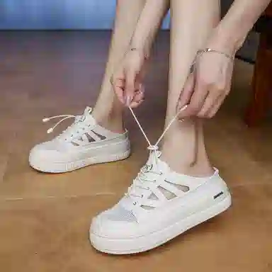 金迈王 小众复古百搭舒适时尚 橡胶底 防滑包头拖鞋 女