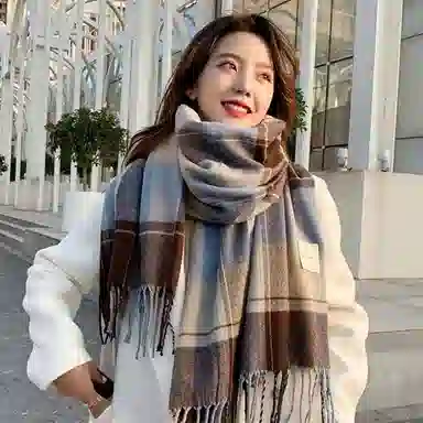 梦特娇 秋冬韩版格子流苏学院风 仿羊毛 绒线围巾 男款