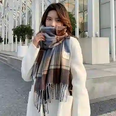 梦特娇 秋冬韩版格子流苏学院风 仿羊毛 绒线围巾 男款