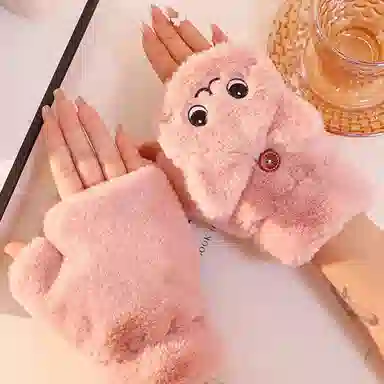 梦特娇 冬季韩版可爱加绒加厚学生户外防寒保暖翻盖骑行 涤纶 绒线手套 女款