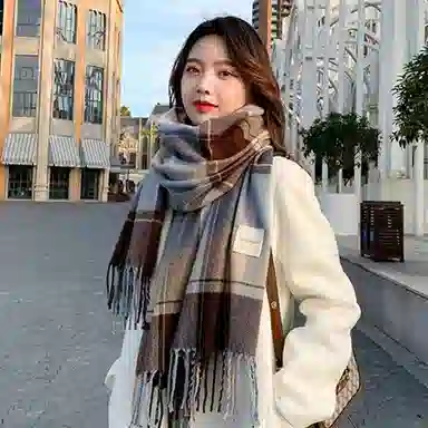 梦特娇 秋冬韩版格子流苏学院风 仿羊毛 绒线围巾 男款