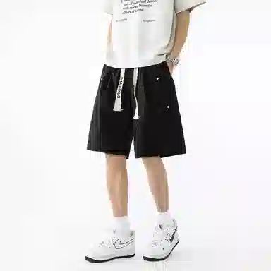 敦煌博物馆 美式高街抽绳系带刺绣简约百搭基础款日常运动纯色透气大码垂感铆钉直筒五分休闲短裤 男女同款