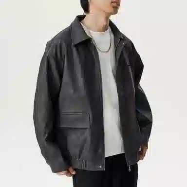 敦煌博物馆 美式复古翻领落肩流行脏脏元素休闲宽松百搭高街机车夹克外套 男女同款