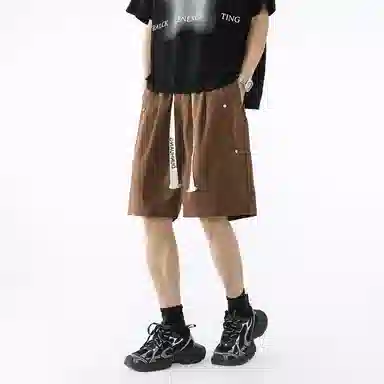 敦煌博物馆 美式高街抽绳系带刺绣简约百搭基础款日常运动纯色透气大码垂感铆钉直筒五分休闲短裤 男女同款