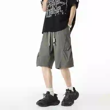 敦煌博物馆 美式潮流褶皱薄款跑步篮球裤宽松凉感舒适透气纯色简约百搭五分休闲短裤 男女同款