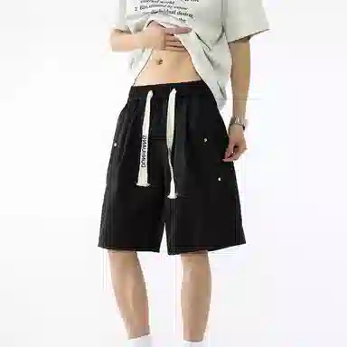 敦煌博物馆 美式高街抽绳系带刺绣简约百搭基础款日常运动纯色透气大码垂感铆钉直筒五分休闲短裤 男女同款