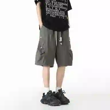 敦煌博物馆 美式潮流褶皱薄款跑步篮球裤宽松凉感舒适透气纯色简约百搭五分休闲短裤 男女同款