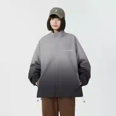 敦煌博物馆 复古学院风渐变拼色休闲宽松户外机能防风防水立领夹克外套 男女同款