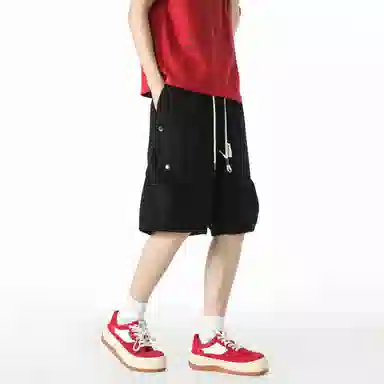 敦煌博物馆 美式潮流褶皱薄款跑步篮球裤宽松凉感舒适透气纯色简约百搭五分休闲短裤 男女同款