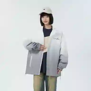 敦煌博物馆 复古学院风渐变拼色休闲宽松户外机能防风防水立领夹克外套 男女同款