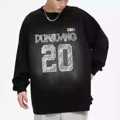 敦煌博物馆 重磅水洗美式复古字母渐变宽松百搭高街圆领卫衣 男女同款