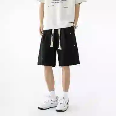 敦煌博物馆 美式高街抽绳系带刺绣简约百搭基础款日常运动纯色透气大码垂感铆钉直筒五分休闲短裤 男女同款