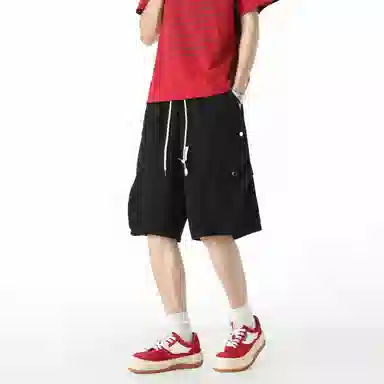 敦煌博物馆 美式潮流褶皱薄款跑步篮球裤宽松凉感舒适透气纯色简约百搭五分休闲短裤 男女同款