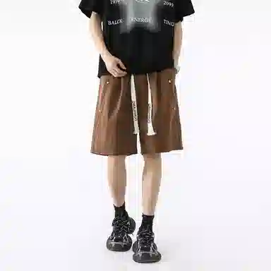 敦煌博物馆 美式高街抽绳系带刺绣简约百搭基础款日常运动纯色透气大码垂感铆钉直筒五分休闲短裤 男女同款