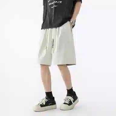 敦煌博物馆 美式高街抽绳系带刺绣简约百搭基础款日常运动纯色透气大码垂感铆钉直筒五分休闲短裤 男女同款