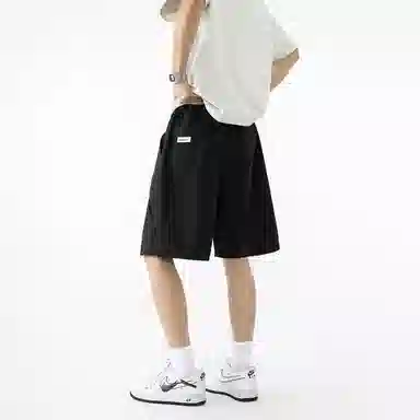 敦煌博物馆 美式高街抽绳系带刺绣简约百搭基础款日常运动纯色透气大码垂感铆钉直筒五分休闲短裤 男女同款