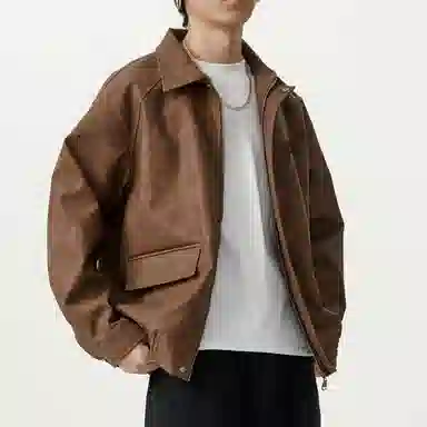 敦煌博物馆 美式复古翻领落肩流行脏脏元素休闲宽松百搭高街机车夹克外套 男女同款