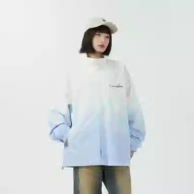 敦煌博物馆 复古学院风渐变拼色休闲宽松户外机能防风防水立领夹克外套 男女同款