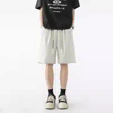 敦煌博物馆 美式高街抽绳系带刺绣简约百搭基础款日常运动纯色透气大码垂感铆钉直筒五分休闲短裤 男女同款