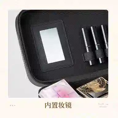 滋色黑色菱形格纹大容量手提款化妆包化妆箱 便携 高级感美妆收纳盒拉链带镜子