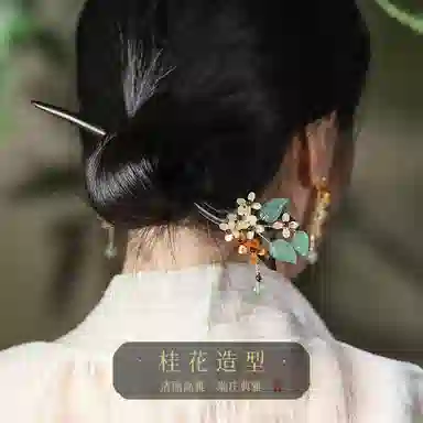 凤凰涅磐 新中式簪子桂花古风汉服头饰配饰盘发仙气古装发饰 黑檀木 发簪 女款 礼物