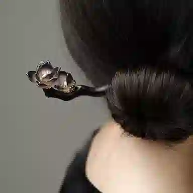 凤凰涅磐 寄秋思黑檀木新中式发簪小众复古木簪国风琉璃昙花古风花朵发簪子 黑檀木 发簪 女款 黑檀