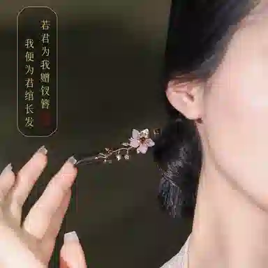 凤凰涅磐 古风新中式簪子木质汉服旗袍木簪日常盘发现代简约  黑檀木 酒红石榴石 发簪 女款 礼物 礼盒