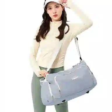 轻骑者 潮流大容量运动健身游泳便携旅游外出露营内置干湿分离独立鞋仓 织物 旅行包斜挎包健身包 大号 男女同款情侣款 米白