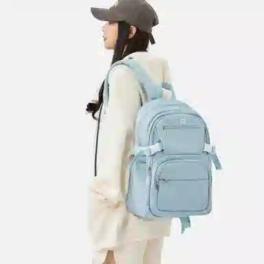 轻骑者 休闲学院风百搭大容量双肩包潮流运动初高中大学生书包电脑背包旅行包 织物 男女同款情侣款  黑色/米白/蓝色/紫色