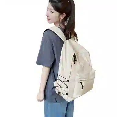 轻骑者 休闲大容量字母印花纯色初高中大学生上学通勤运动出游 织物 书包背包双肩包 男女同款情侣款 黑白色 韩版