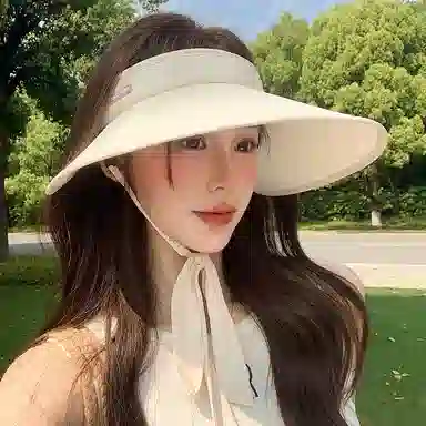 稻草人 夏季檐空顶遮阳 海边沙滩度假遮脸防紫外线 韩系百搭 显脸小 锦纶 防晒帽 女款