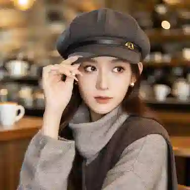 稻草人 秋冬经典百搭复古八角蓓蕾帽 日系时尚显脸小文艺报童帽 聚酯纤维 贝雷帽 女款