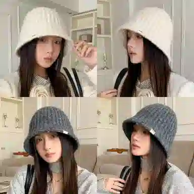 稻草人 秋冬季简约时尚针织水桶帽 潮流显脸小素颜百搭 聚酯纤维 渔夫帽 女款