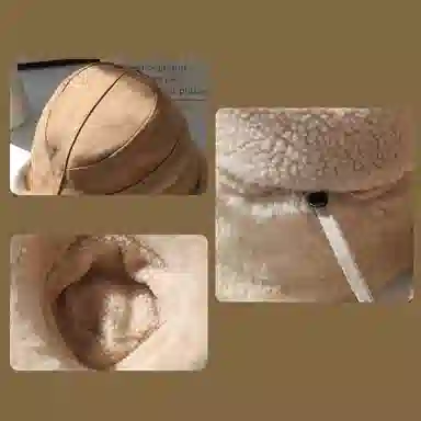 稻草人 秋冬甜美可爱百搭毛绒盆帽显脸小 加绒保暖防风 麂皮绒 渔夫帽 女款