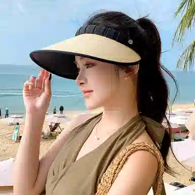 稻草人 大檐空顶可扎马尾 韩系百搭显脸小 遮阳防紫外线 聚丙烯 防晒帽 女款