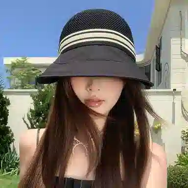 稻草人 拼色镂空透气夏季百搭时尚显脸小 遮阳防紫外线 聚酯纤维 防晒帽 女款