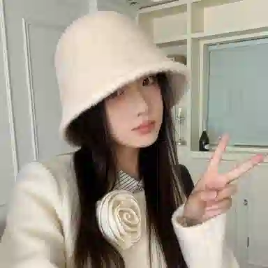 稻草人 毛绒绒保暖盆帽显脸小韩版简约百搭 涤纶 渔夫帽 女款