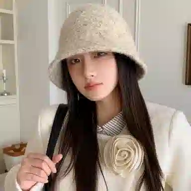 稻草人 韩版纯色毛绒高级感百搭素颜显脸小 聚酯纤维 渔夫帽 女款