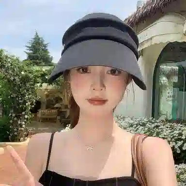 稻草人 夏季空顶遮阳帽 大帽檐黑胶防紫外线 简约百搭 可扎马尾 聚酯纤维 防晒帽 女款