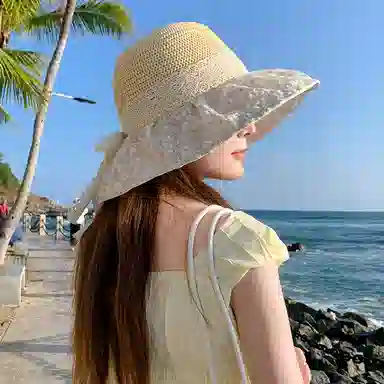 稻草人 帽子夏季新款太阳帽大帽檐防紫外线户外防晒遮阳帽 聚酯纤维 渔夫帽 女款 多色可选